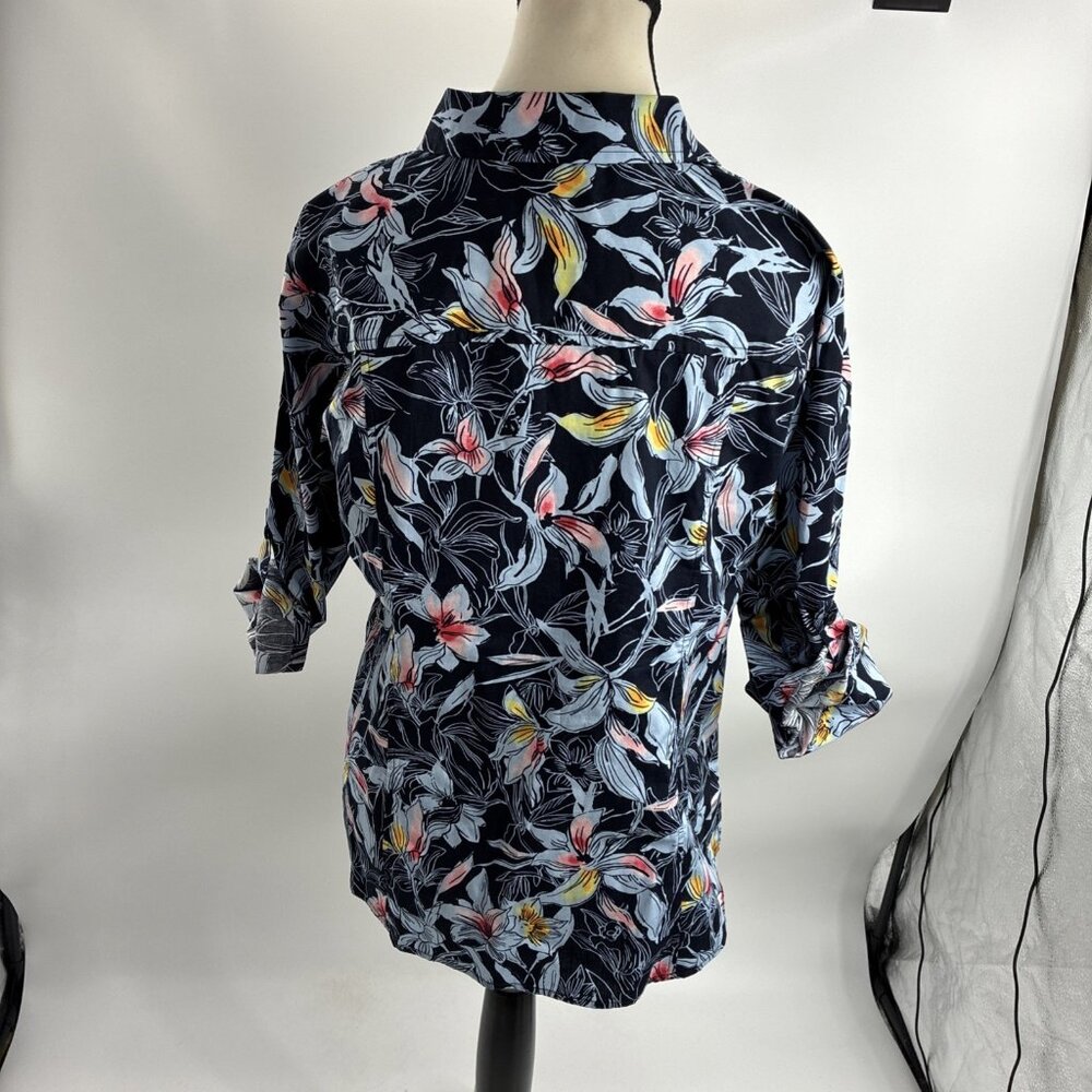 Christopher & Banks Womens Button Up Floral Shirt Roll Tab Sleeves Size M - Picture 5 of 7